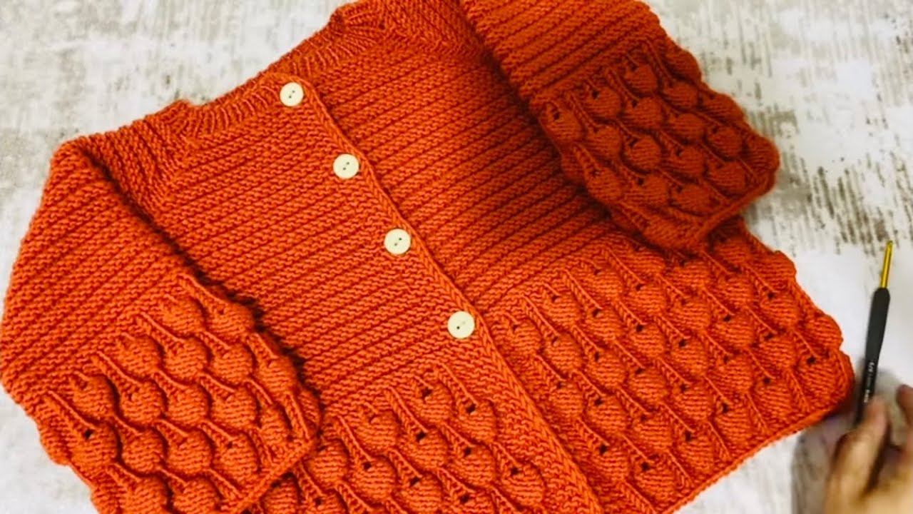 AHUDUDU (böğürtlen)modeli kız bebek hırka yapımı✅