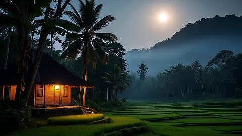 Suasana Pedesaan yang Damai pada Malam Hari di Bawah Terang Bulan