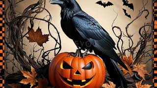 Raven Crow &amp; Pumpkin Art Screensaver 🍁 Moody Fall Crow Decor for Frame TV &amp; Halloween Wall
