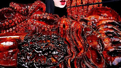 ASMR SPICY SEAFOOD, 해물찜 먹방, SPICY ENOKI  MUSHROOM, 불닭 짜장 팽이버섯 먹방, OCTOPUS, SQUID, CRAB 버섯 먹방MUKBANG