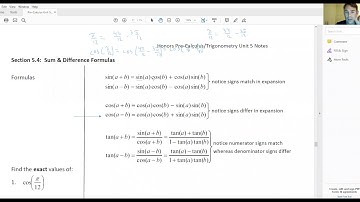 Pre-Calculus: Section 5.4 (Sum and Difference Formulas)