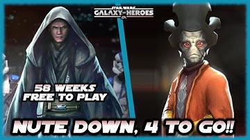 Nute Gunray Done!  Almost There!!!  Week 58 SWGOH Free to Play Lord Vader Farming