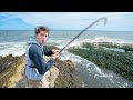 FISHING ON SKETCHY ROCKS FOR VICIOUS STRIPED BASS! (Exploring Saltwater Tide Pools)