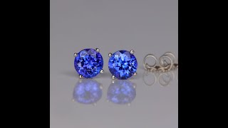 14K White Gold Round Cut Tanzanite Stud Earrings 1.41 Carats