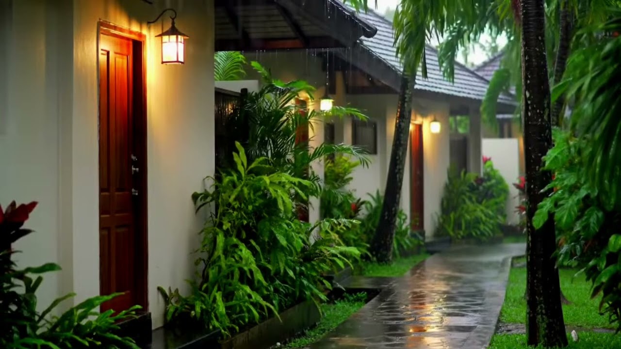 Heavy Rain on Leaves for Sleep and Study