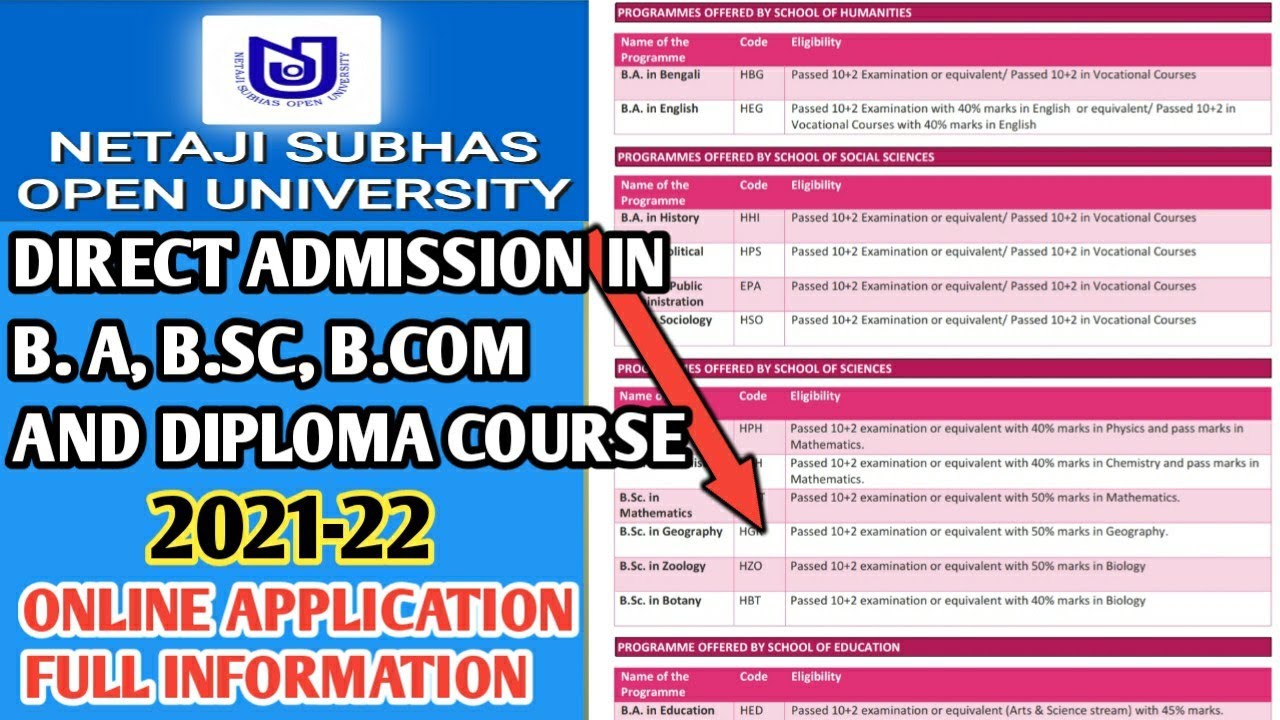 NSOU Online Direct Admission 2021-22 || Netaji Subhas Open university || Apply online || Courses