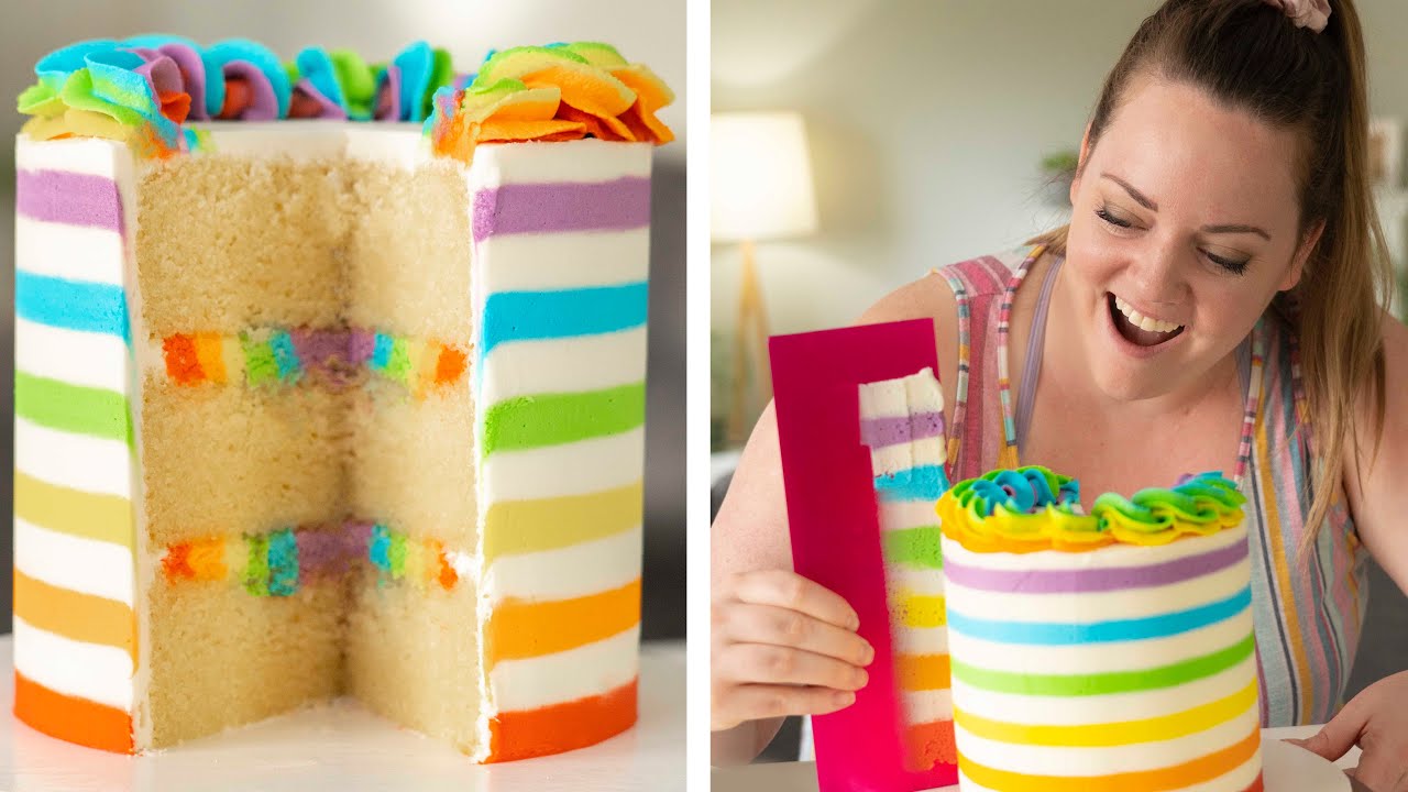 Striped BUTTERCREAM Rainbow Cake! - YouTube