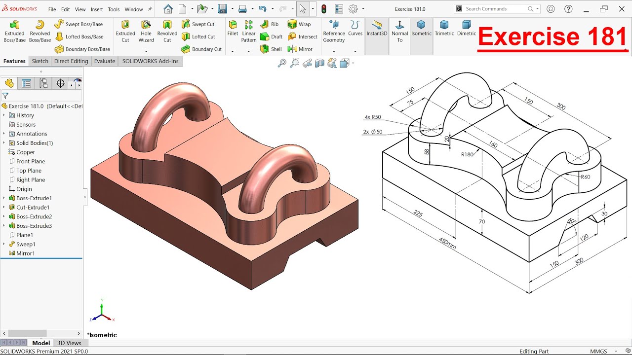 solol ソルオル solworks model SolidWorks tutorial Exercise 181 - YouTube