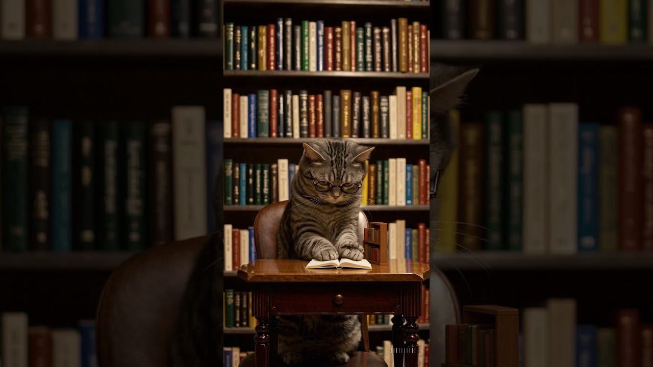 "Meet the Serious Cat Librarian 📚😾" 