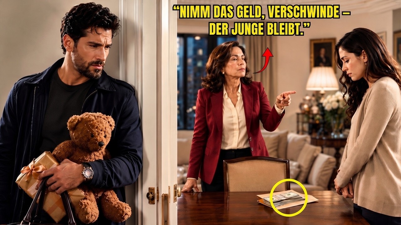 Ich kam zwei Tage früher nach Hause, um meine Frau mit einem Teddybären und Geschenken zu überraschen – und blieb vor der Tür meiner Mutter stehen, als ich sie sagen hörte: „Nimm das Geld,...