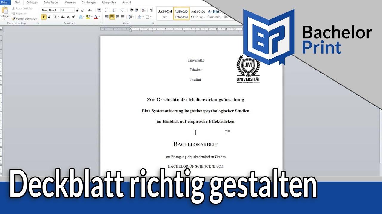 Deckblatt Gestalten Bachelorarbeit Hausarbeit Word 10 Youtube