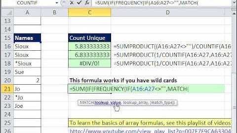 Excel Magic Trick 620  Count Unique Items in List   Robust Formulas & A Few Array Formula Tricks