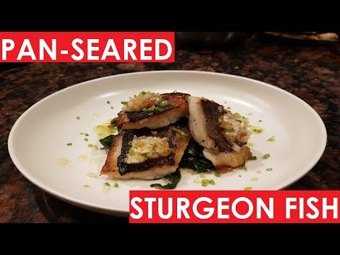 Pan Seared Sturgeon Fish with Blanched Sweet Potato Tops and Salsa (PinoyHouseGastro)