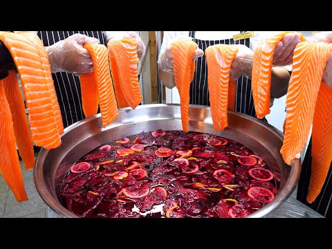 새빨간 연어 초밥은 처음이지? 10평 매장으로 월매출 1억 5천 찍은 스시집 | Making Red Color Salmon Sushi and Sashimi | Korean 
