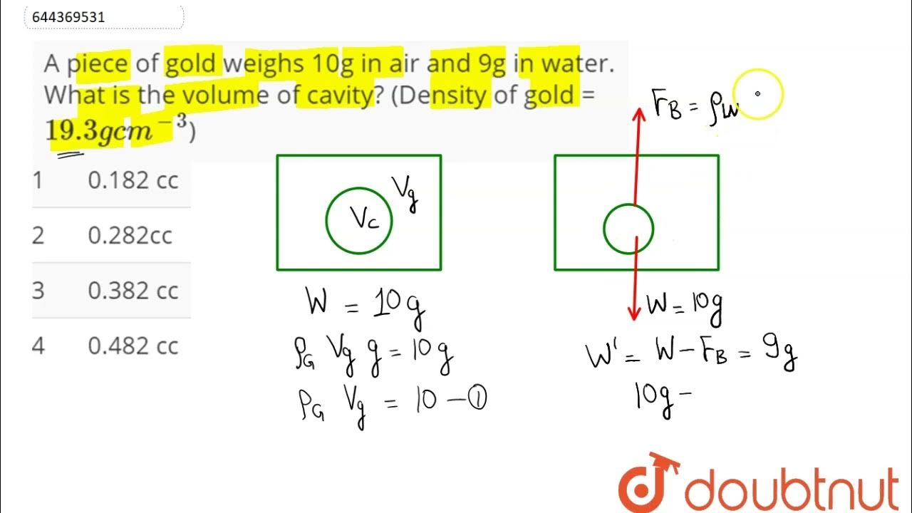 a-piece-of-gold-weighs-10g-in-air-and-9g-in-water-what-is-the-volume