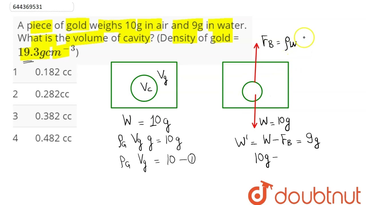 A Piece Of Gold Weighs 10g In Air And 9g In Water What Is The Volume A Piece Of Gold Weighs 10g In Air And 9g In Water What Is The Volume