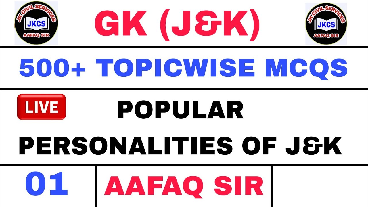 JKP CONSTABLE (01) TOP 1000+ MCQS - GK (J&K) - POPULAR PERSONALITIES OF ...