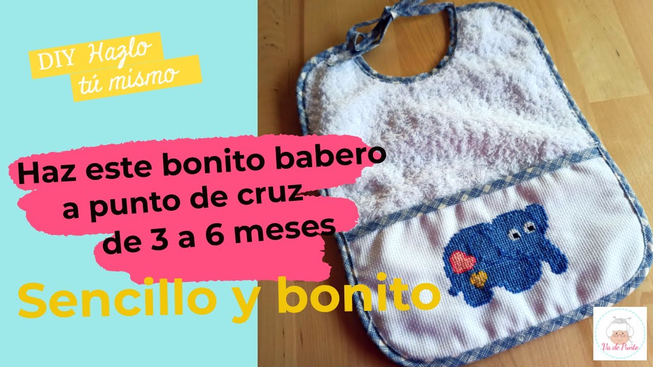 BABERO PARA 3 A 6 MESES BORDADO A PUNTO DE CRUZ. ELEFANTE BORDADO A PUNTO  DE CRUZ. PRINCIPIANTES 