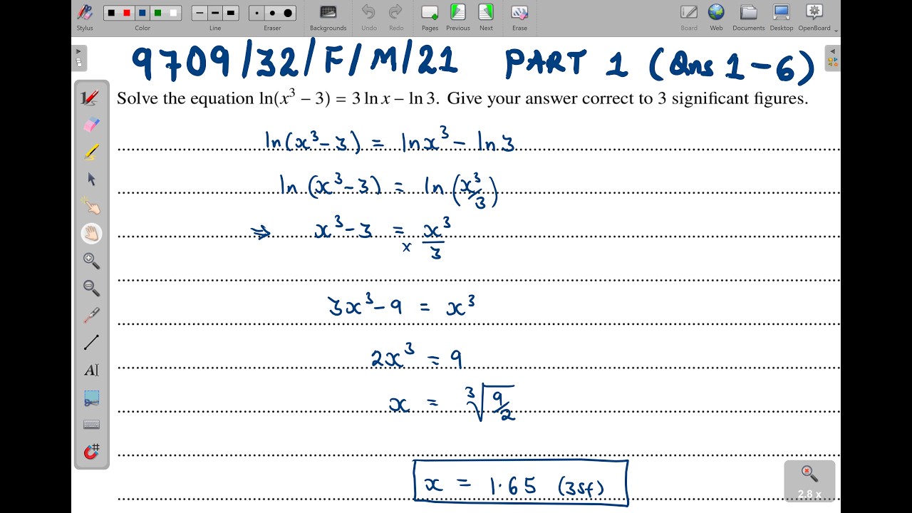 9709/32/F/M/21 - PART 1 (QNS 1 - 6) | A LEVEL PURE MATHEMATICS 3 PAPER 32 FEB/MAR 2021
