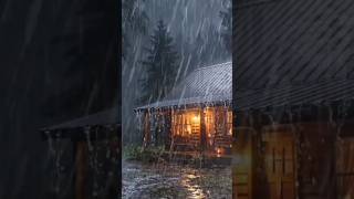 American Forest Cabin in Heavy Rain &amp; Soft Thunder ⚡ Rain Sounds for Sleep #shorts