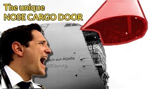 How does the NOSE CARGO DOOR work on the BOEING 747 explained by CAPTAIN JOE