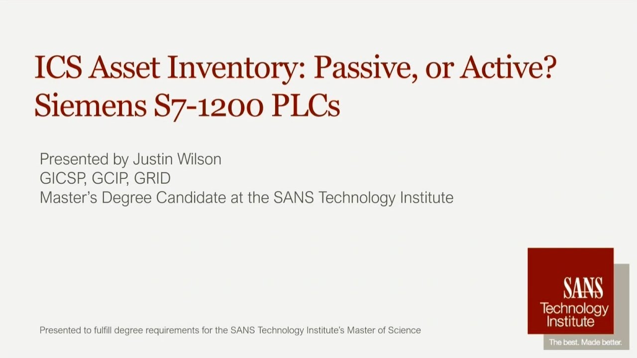 Ics Asset Inventory ICS Asset Inventory: Passive, or Active? Siemens S7-1200 PLCs | Webinar ...