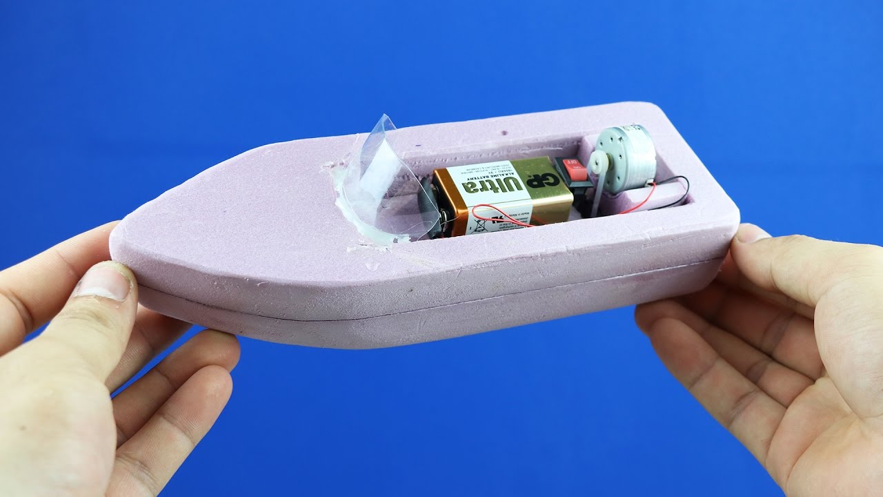 how to make a boat - simple 9v battery foam boat mini gear