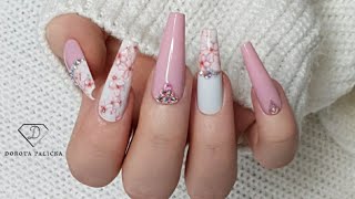 Nails for beginners. Blush pink nail art with flower transfer foil