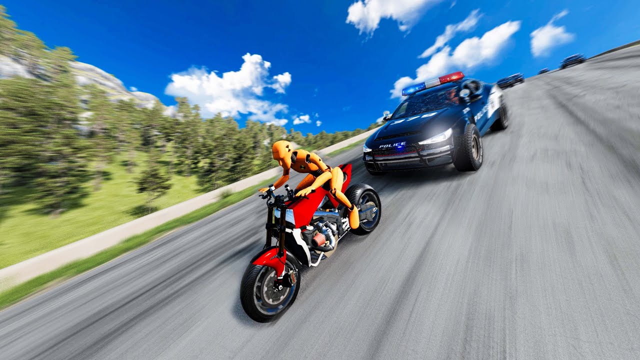 Max Speed Downhill Chase: More Cops Every Level - Beamng drive