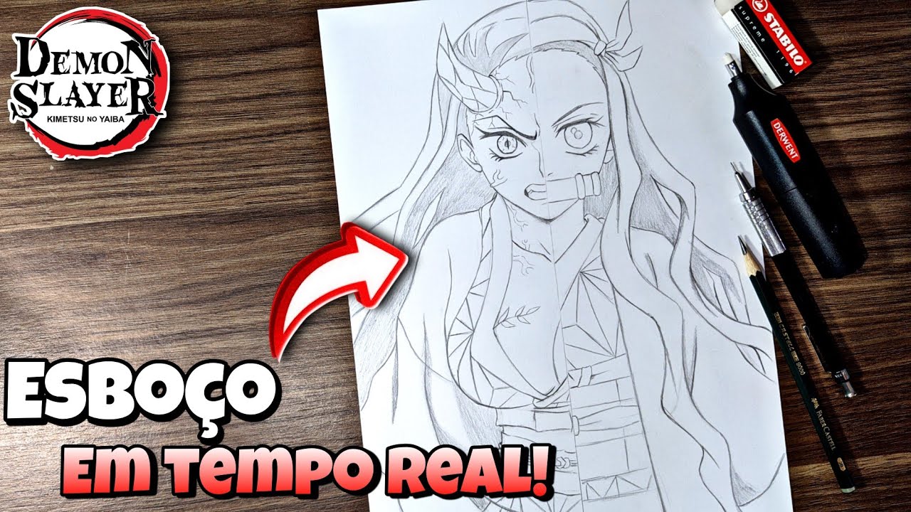 Demon Slayer Lápis esboço Art Caso dos desenhos animados Para