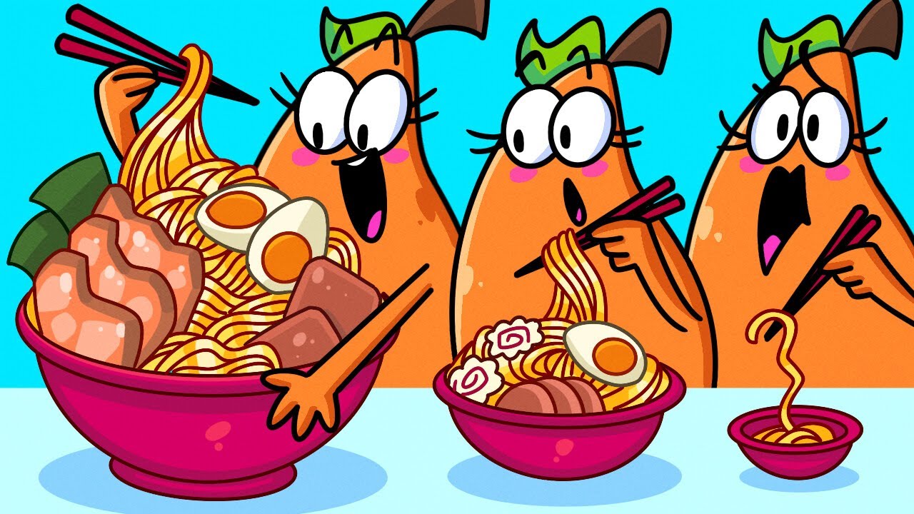 Nouilles Folles || Grande, Moyenne et Petite Assiette || Astuces Drôles par le Couple Poire