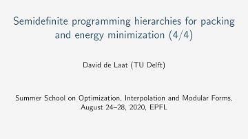 Semidefinite programming hierarchies for packing and energy minimization (Part 4) - David de Laat