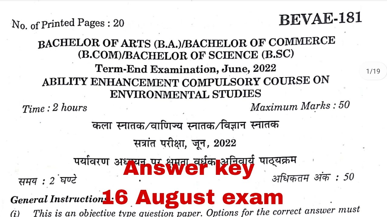 BEVAE 181 Answer Key 2022 Answer Key Of BEVAE 181 JULY 2022 Exam |IGNOU ...