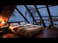 Regengeräusche und Donner vor dem Fenster in der Nacht - Schlafen Sie gut in einem warmen Holzhaus