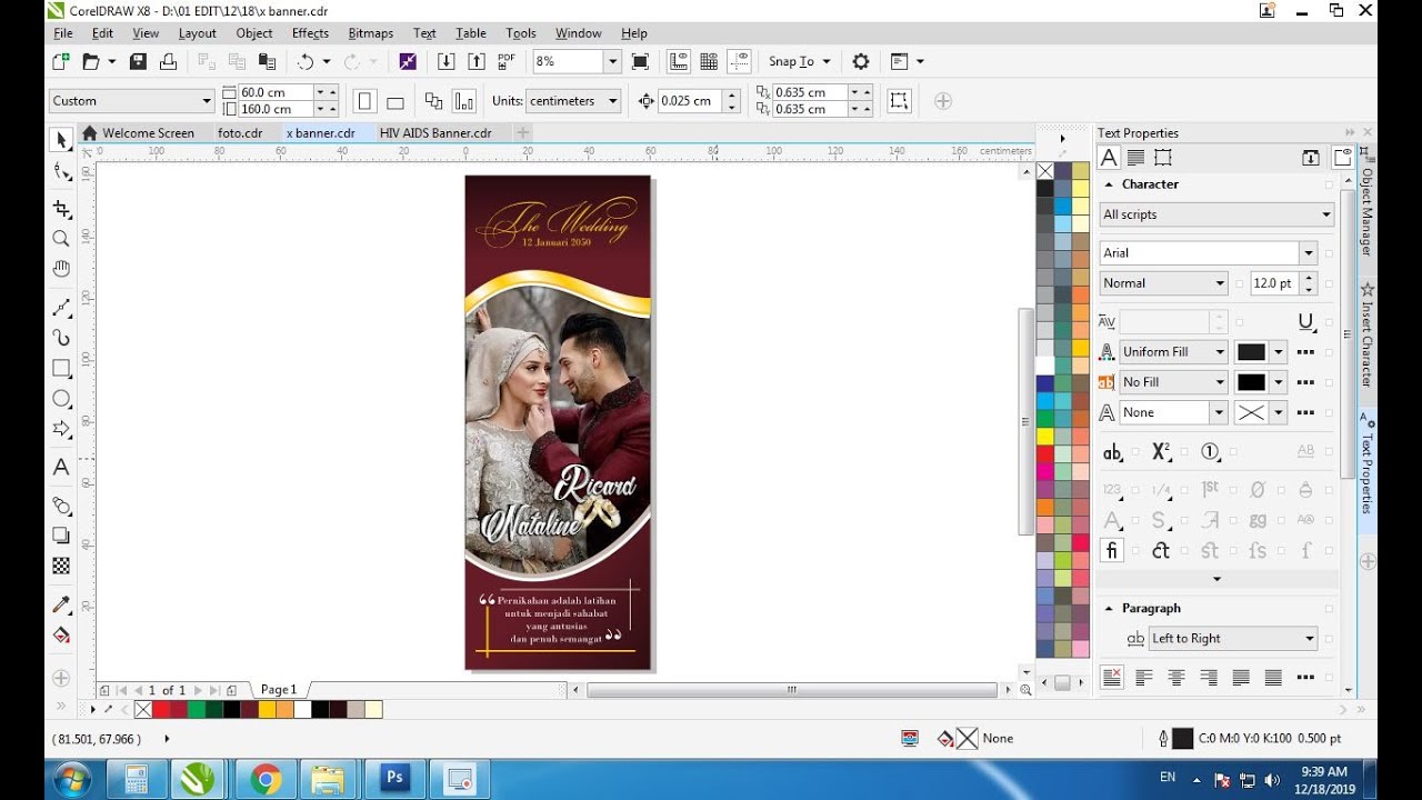 cara membuat desain  x banner  prewedding cdr  x8 YouTube