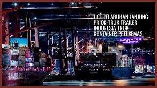 JICT Pelabuhan Tanjung Priok-Truk Trailer Indonesia Truk Kontainer Peti Kemas Di Malam Hari