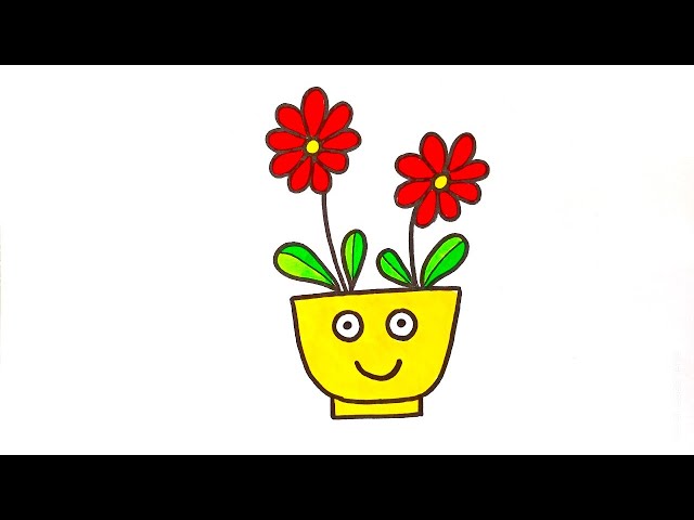 HOW TO DRAW FLOWERS POT STEP BY STEP | EASY DRAWING FLOWER VASE | FLOWER  DRAWING FOR KIDS - YouTube