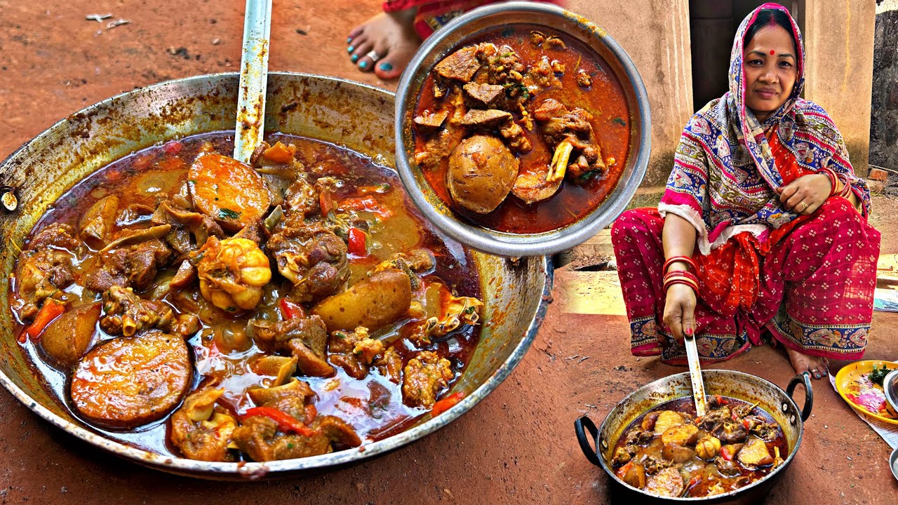 ଗାଁ କାଠ ଚୁଲି ରେ ଦେଶୀ ଷ୍ଟାଇଲ୍ ରେ ଖାସୀ ମାଂସ ଝୋଳ 😋|| Desi Mutton Curry In Village Style || Odia #viral 