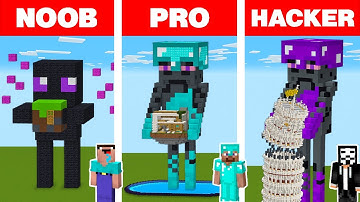 Minecraft NOOB vs PRO vs HACKER: ENDERMAN STATUE HOUSE BUILD CHALLENGE in Minecraft Animation