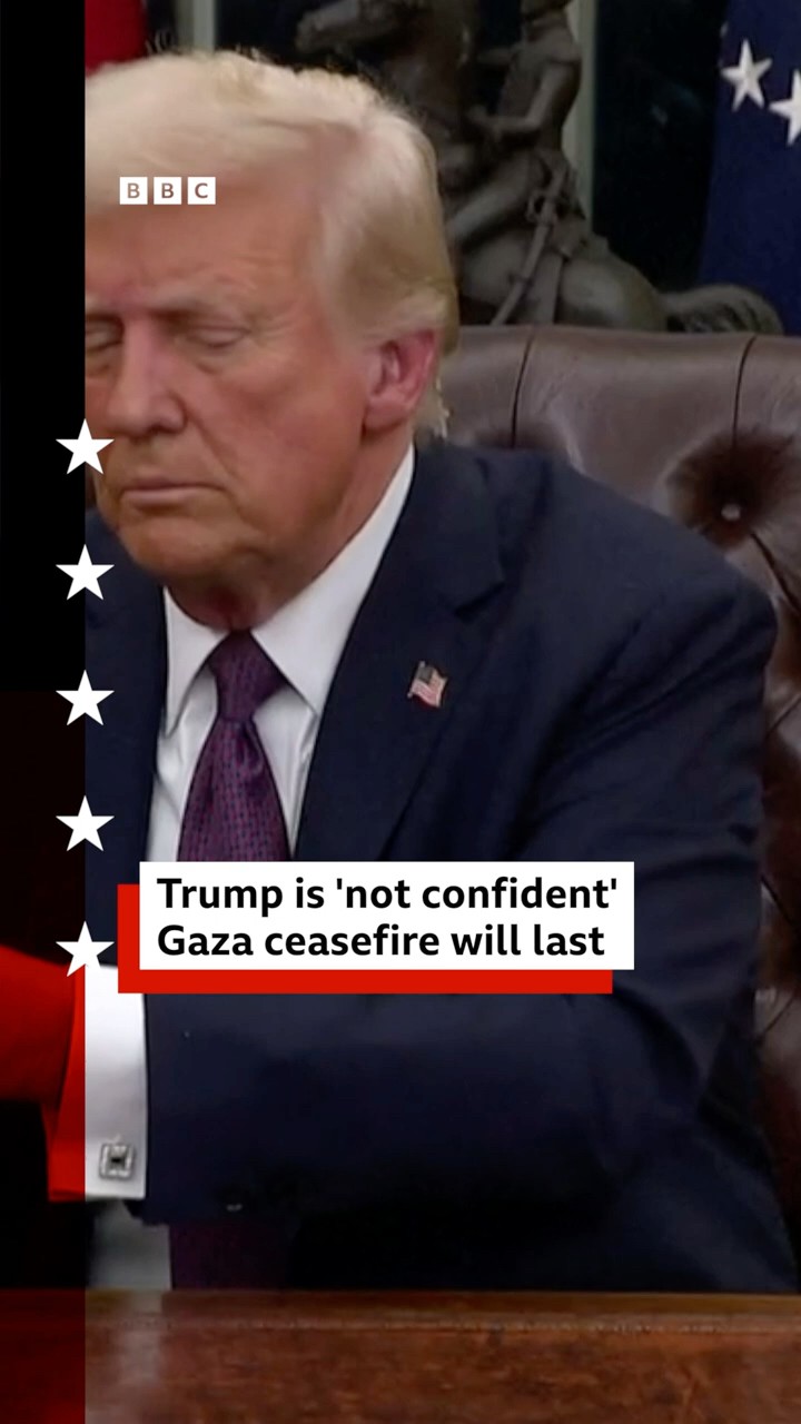 Donald Trump says he is 'not confident' the Gaza ceasefire will last. #Gaza #US #BBCNews