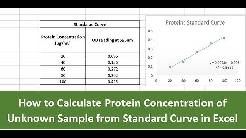 How to calculate Protein Concentration of Unknown Sample from standard curve in excel