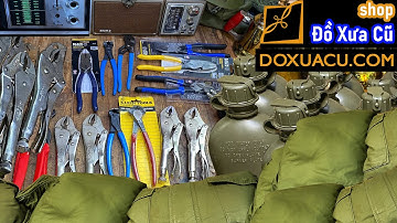 Đồ Mỹ xưa -Clip 1412- Dụng cụ sinh tồn, đài radio, áo M65 Small Short, ba lô, bình tông inox