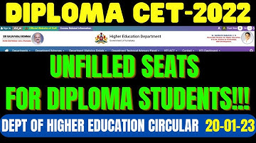 DCET UNFILLED Seats Update from Department of Higher Education |21-01-23 |Circular Dated 20-01-23