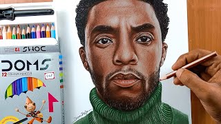 Dom's 12 color Pencils Realistic Drawing (Rs.24) | Drawing of Chadwick Boseman | Black Panther