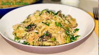 باسطا بصلصة بيضاء سهلة و لذيذة ?pasta with shrimp &White sauce