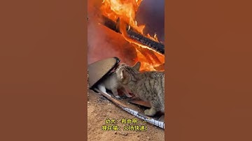 烈焰中的英雄！狸花猫冒死冲入火场，精准叼出受困幼犬 #火场救援 #猫界英雄 #生死时速