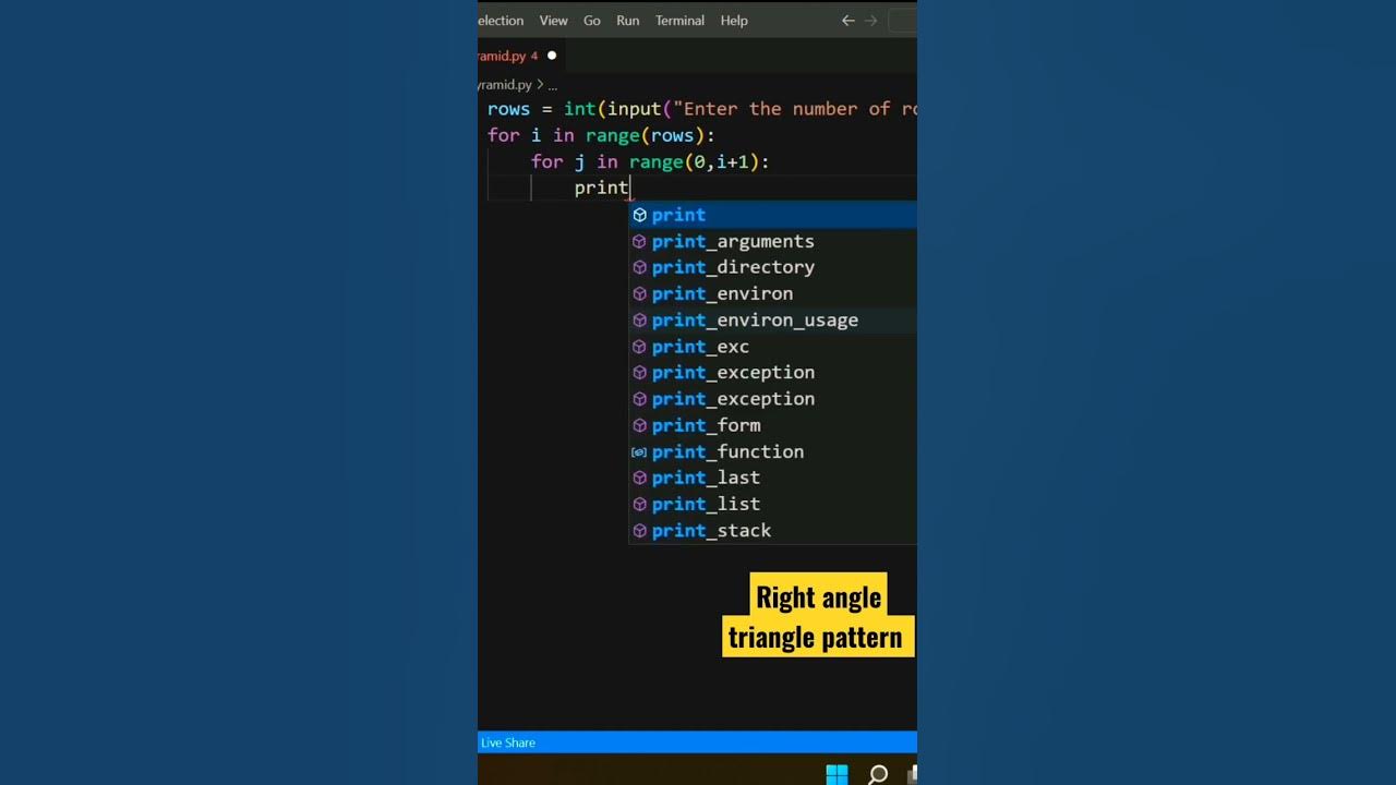 Try to draw right angle triangle pattern in Python | #shorts #coding # ...