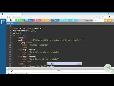 Python da Bilgisayarın Tuttuğu Sayıyı Tahmin Etme Oyunu