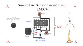 Simple Fire Sensor Circuit Using LM324L | IR Receivet (Photodiode)