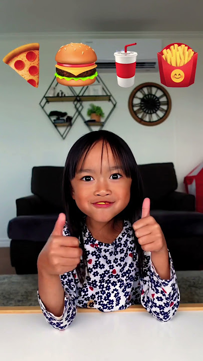 Cute kid eats gummy fries emoji 👧🏻❤️✅🌈🚀
